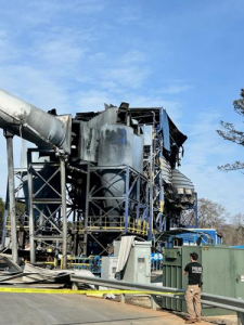 A section of the Novelis Aluminum Plant in Greene County is roped off with police tape after being damaged March 1 in an explosion.