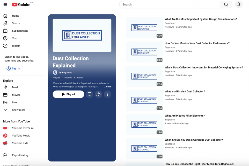 Dust Collection Explained Youtube Channel